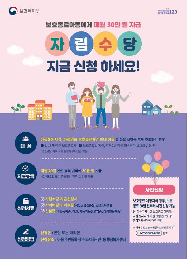 [사업안내] 자립준비청년 자립수당 대상 확대…월 30만원 지원1